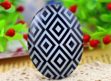 1pc, 30x40mm, Big Handmade Geometric Photo Glass Cabochons, Oval